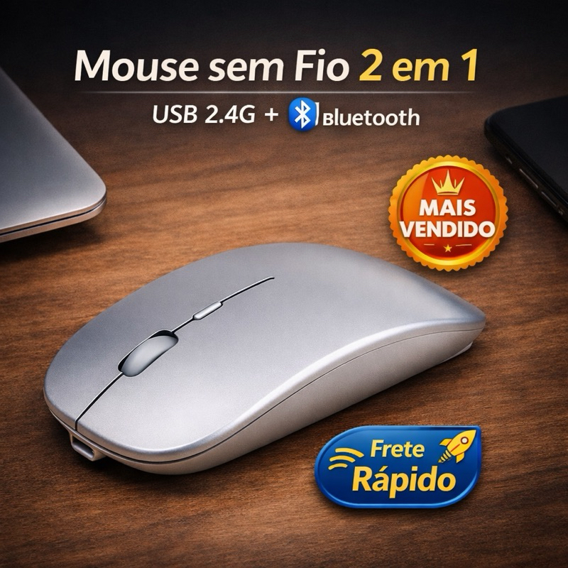 Mouse Sem Fio com bateria Recarregável bluetooh 1600 Dpi 5 Milhões de Clique Usb. 2.4g cor cinza