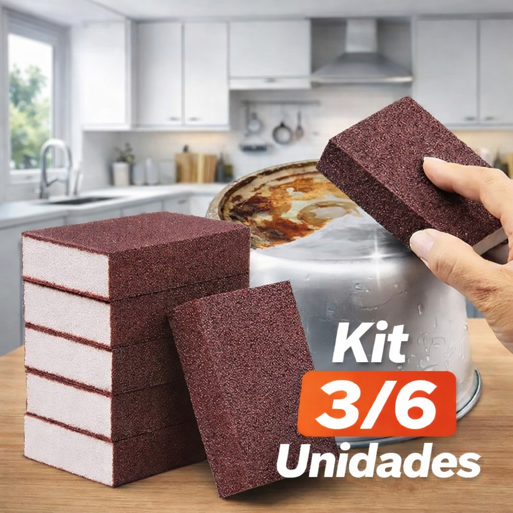 Kit 3/6 Unidades  Esponja Mágica Limpa Forno Panelas Ferrugem Manchas Sujeira Pesada - Limpeza Fácil em Oferta na Shopee
