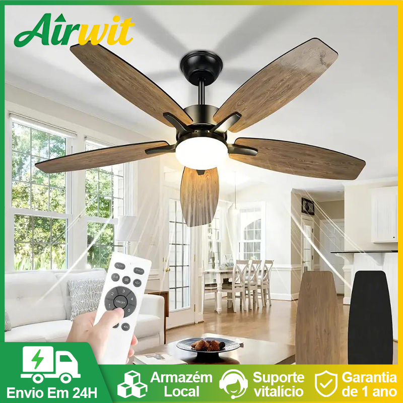 Ventilador De Teto Silencioso Inverter DC 5 Pás 42" Madeira 6 Velocidades LED 3 Cores Controle Remoto Moderno Casa em Oferta na Shopee