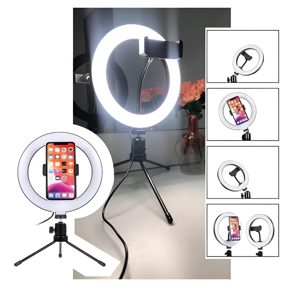 Ring Light LED Iluminador Portatil Com Tripé Suporte Para Celular 8 Polegadas Iluminação LED Fotos
