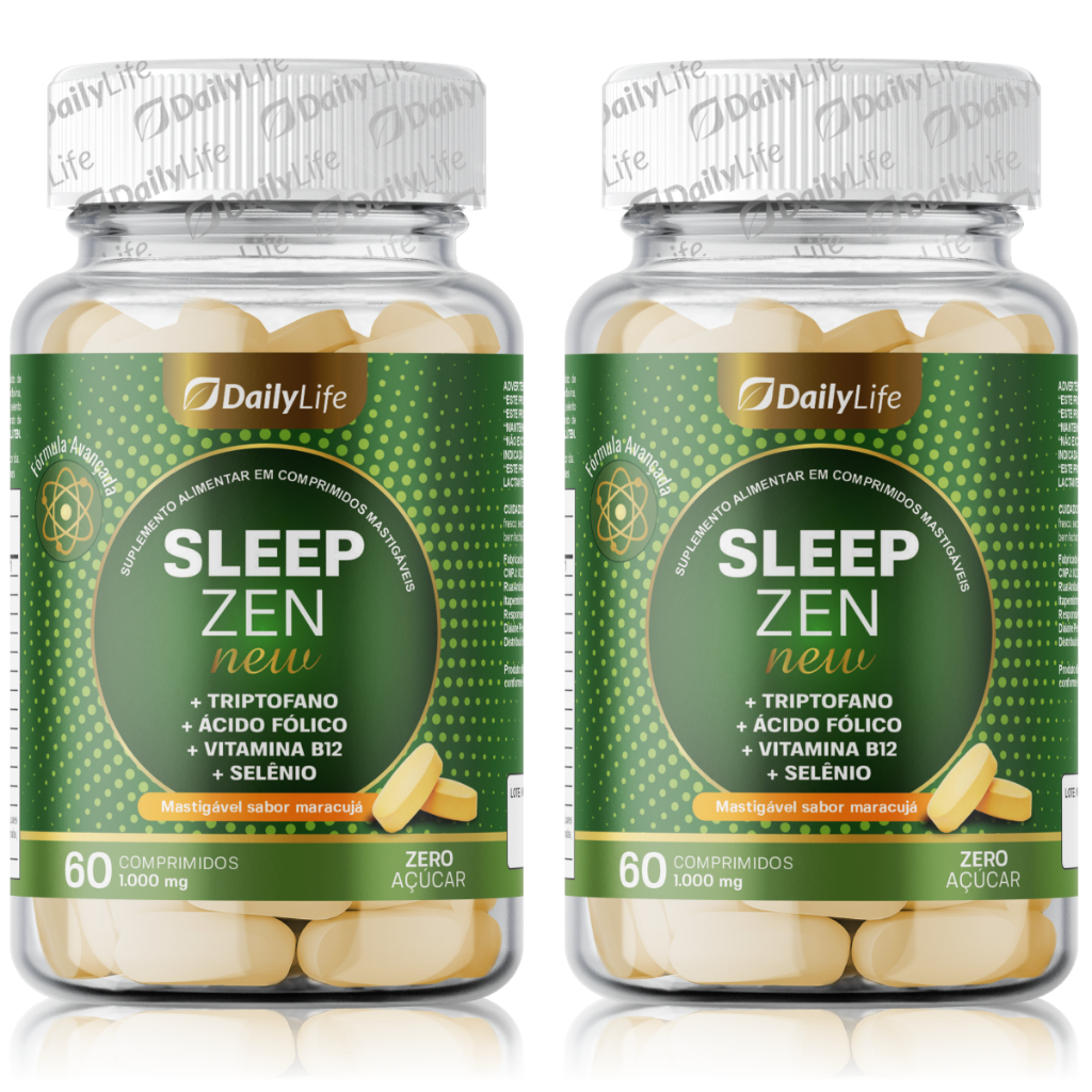 2x Sleep Zen New Suplemento Natural para Sono Triptofano Magnésio Vitaminas B6 B12 Daily Life