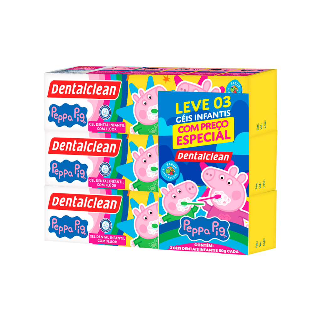 Kit com 3 Pasta de Dente infantil com Flúor ativo Peppa Pig 50g - Dentalclean em Oferta na Shopee