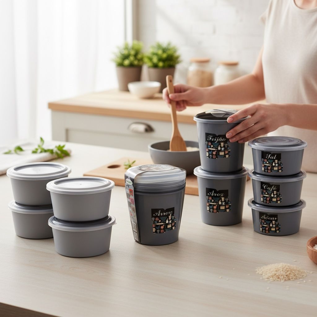 Kit Potes Mantimentos Linha premium Cozinha jogo com 10 Peças plástico Praticidade