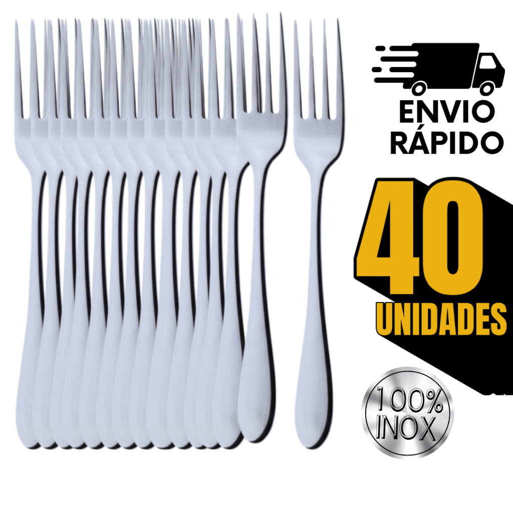 Jogo 40 Garfos Inox Talheres para Mesa, Refeições, Cozinha, churrasco Utilidades Talheres Garfos