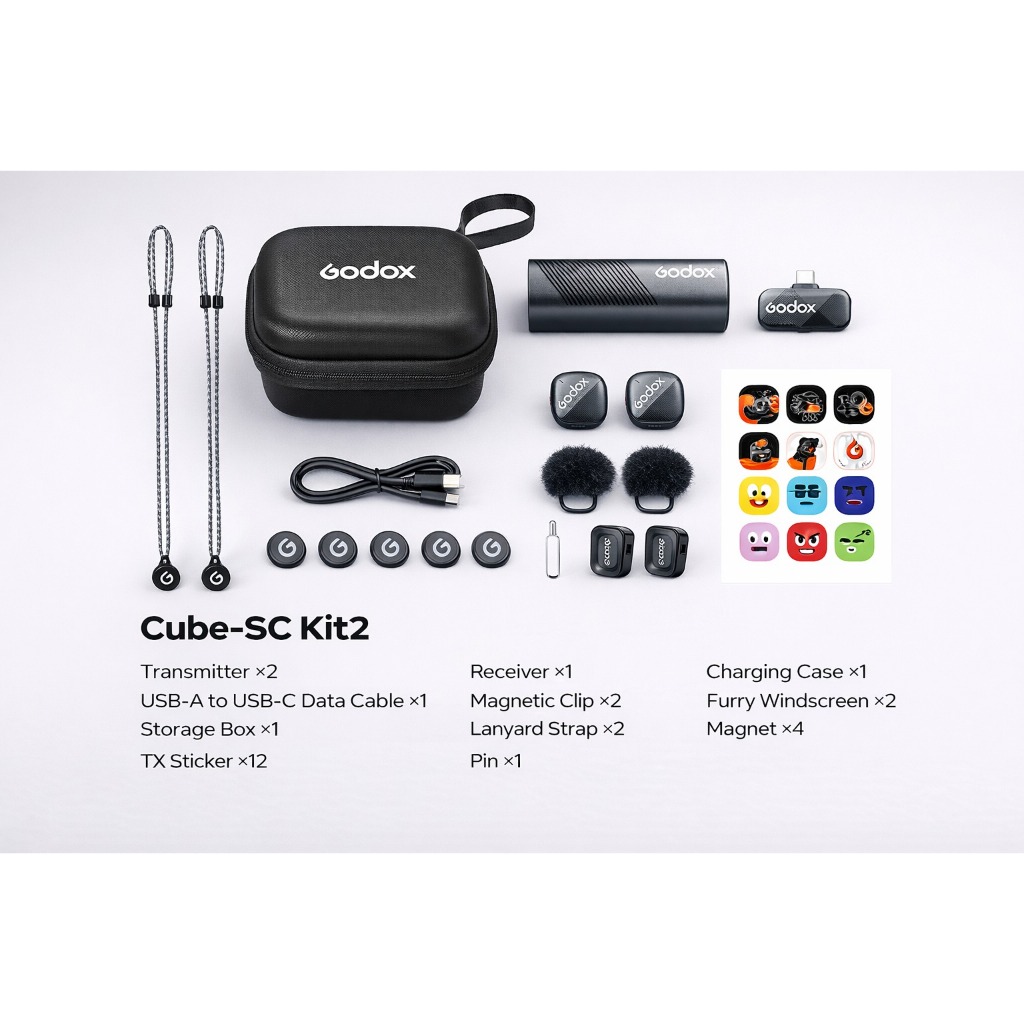 Microfone Sem Fio Godox Cube SL KIT 2 Usb C Lapela 2.4ghz