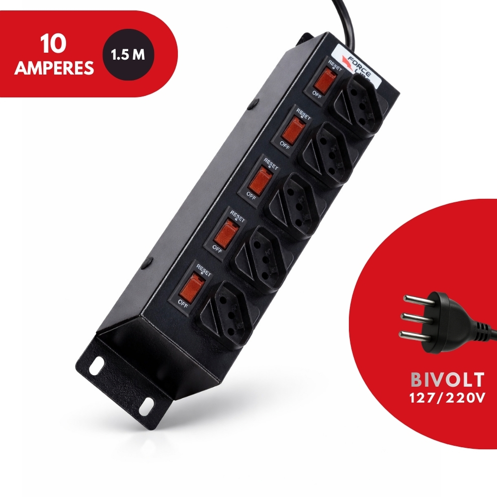 Filtro de Linha com Disjuntores Rearmáveis Individuais 5 Tomadas Preto Force Line em Oferta na Shopee
