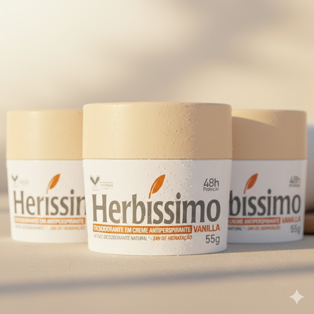 Kit 3 unid - Desodorante Creme Antitranspirante Herbíssimo Vanilla 55G em Oferta na Shopee