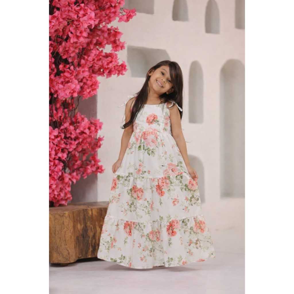 Vestido longo estampado, menina infantil e juvenil para todas as ocasiões