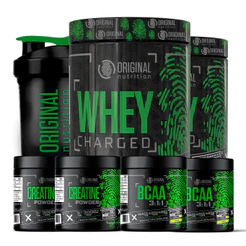 Kit 2x Suplemento em pó Whey Protein Charged + 2 Bcaa + 2 Creatina + Shaker coqueteleira Original