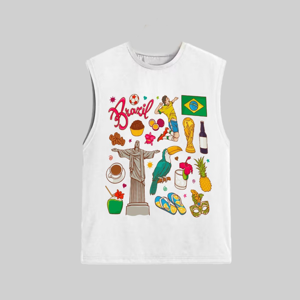 Camiseta Regata Oversized Machão Copa do Mundo 2026 Brasilidades Cristo Redentor Futebol Praia Brasil Cultura Nacional