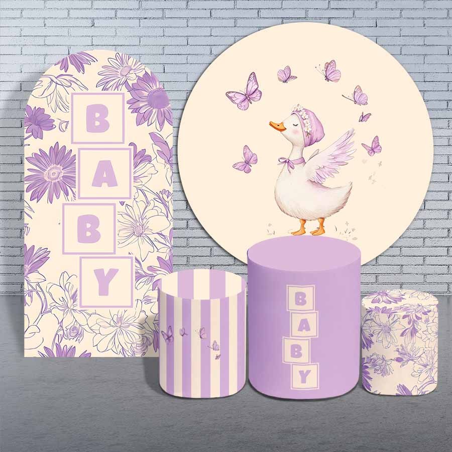 Kit Capas Casadinho Chá de Bebê Patinha Roxa Cute Baby Decoração Infantil Lançamento Bibi Painéis