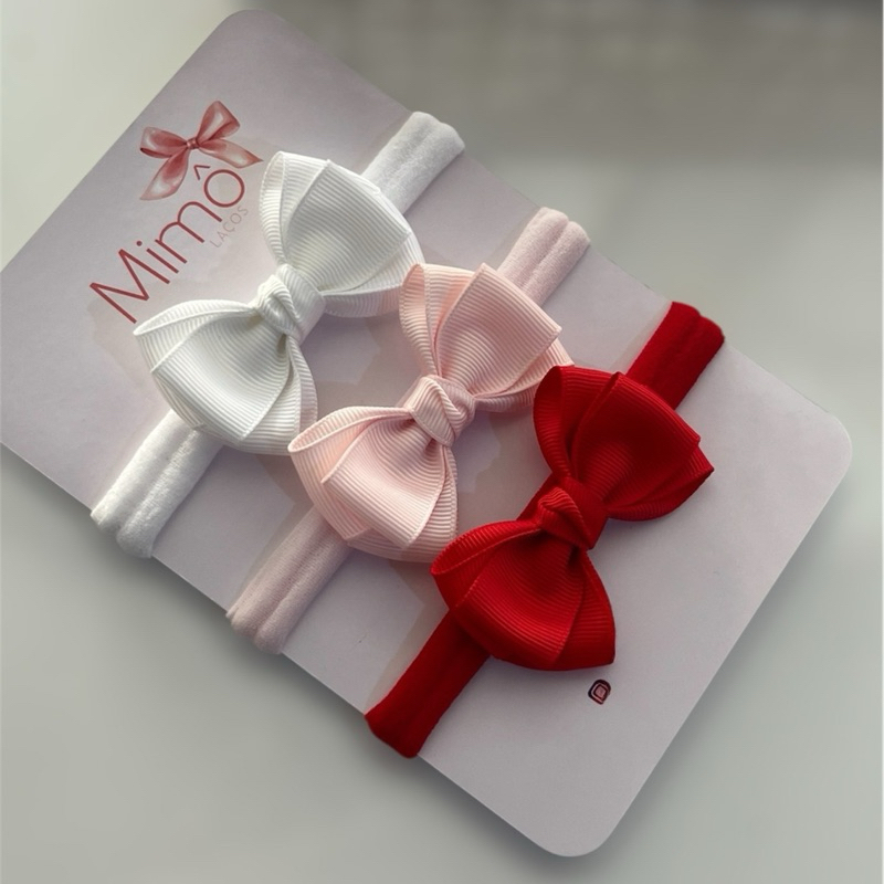 Kit 3 Faixinhas Bebê Menina Laço Gorgurão Meia De Seda Slim RN Recém Nascido Não Aperta  Enxoval Saída De Maternidade