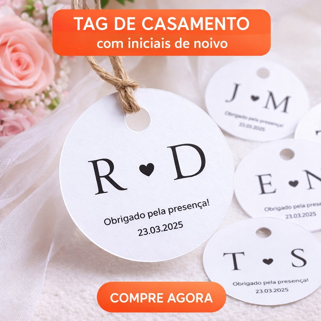 Tag lembrancinha de casamento com Iniciais Papel Premium 4x4 Redonda