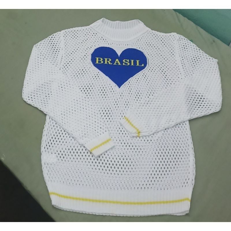 ​Blusa Tricô Brasil Copa do Mundo Telada Coração Lançamento 2026 Feminina Blogueira Suéter Arrastão