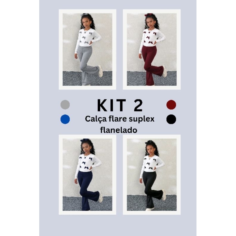 Kit 2 CALÇA FLARE Legging Infantil flanelada estilo básico escola a mais vendido