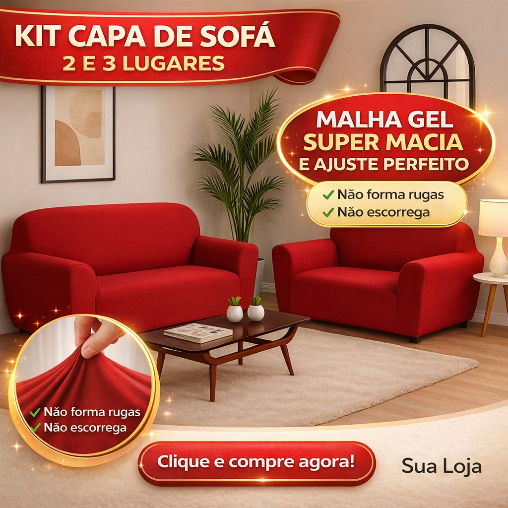 Kit Capa de sofá 2 e 3 lugares coladinha ligadinha lisa malha gel 100% poliéster