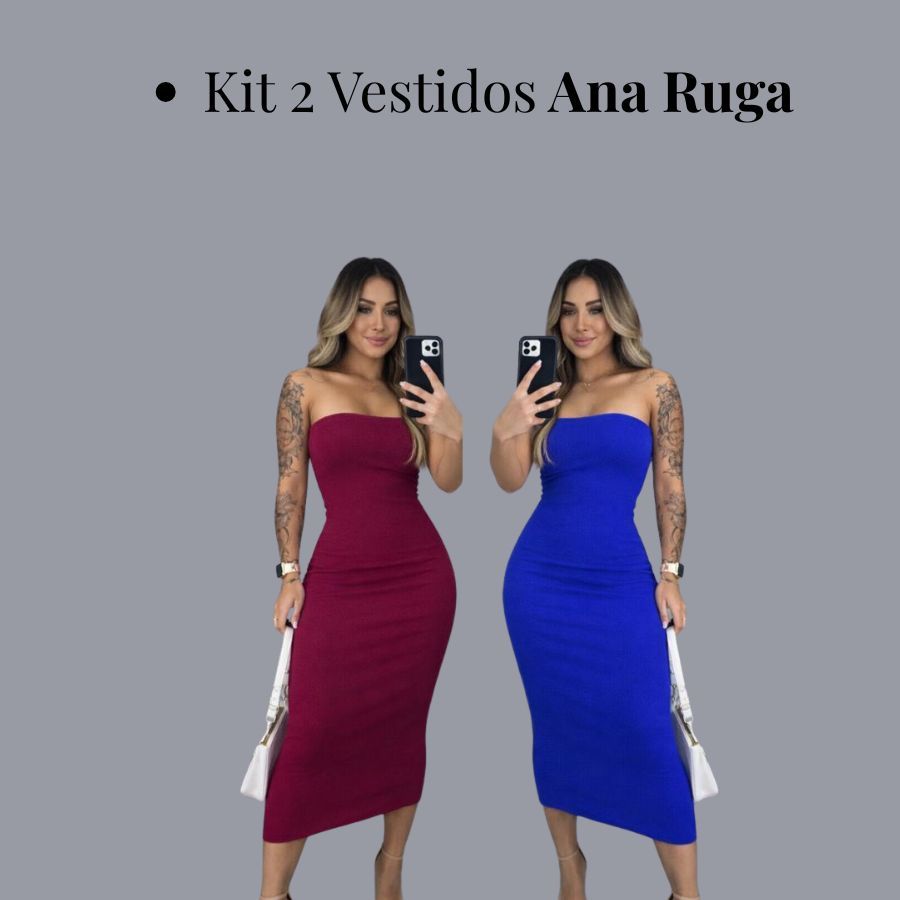 Kit 2 Vestido Midi Tomara Que Caia Canelado Elegância Ousadia Tubinho Anarruga Sensual Modelador