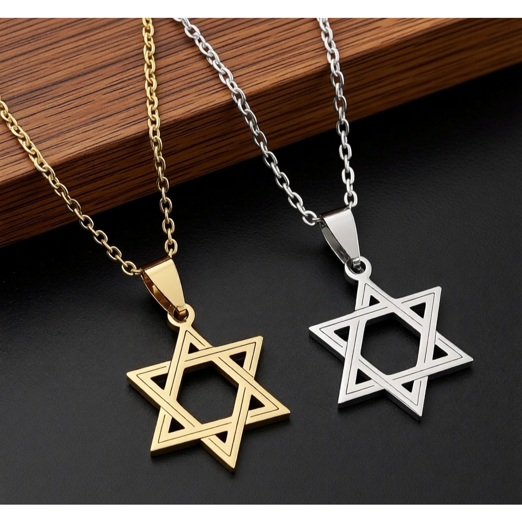 Colar Estilo Moderno Estrela de Davi em Aço Inoxidável Unissex - Acessório Judaico Elegante Nunca desvaneça