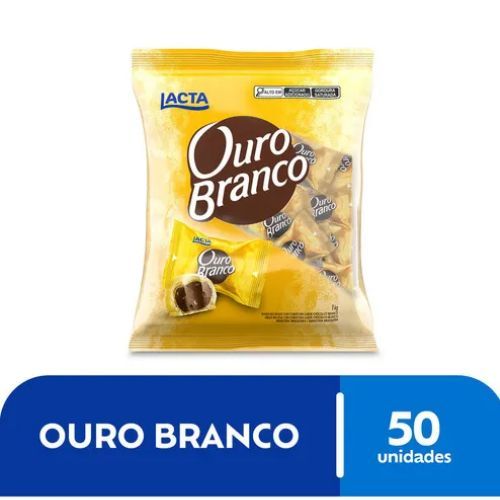 Lacta Bombom Ouro Branco 1kg com Cobertura Crocante de Chocolate Branco