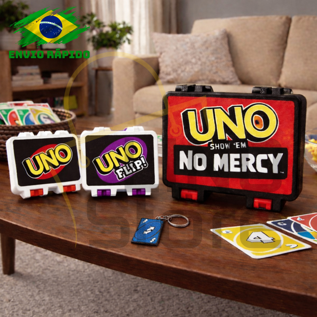 Caixa Personalizada UNO - Show No Mercy - Flip - Protetor Organizador - Presente Gamer Nerd + Brinde
