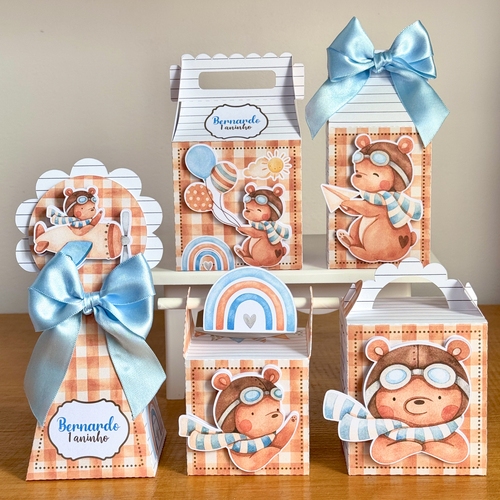 Kit Personalizados Ursinho aviador marrom - Kit Festa - Festa infantil - Lembrancinhas personalizadas- chá de bebê