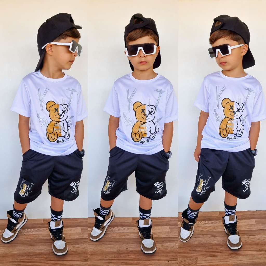 Conjunto Infantil Masculino de Verão - Bermuda + Camiseta Fresquinha - Tamanho 2 ao 12 Anos