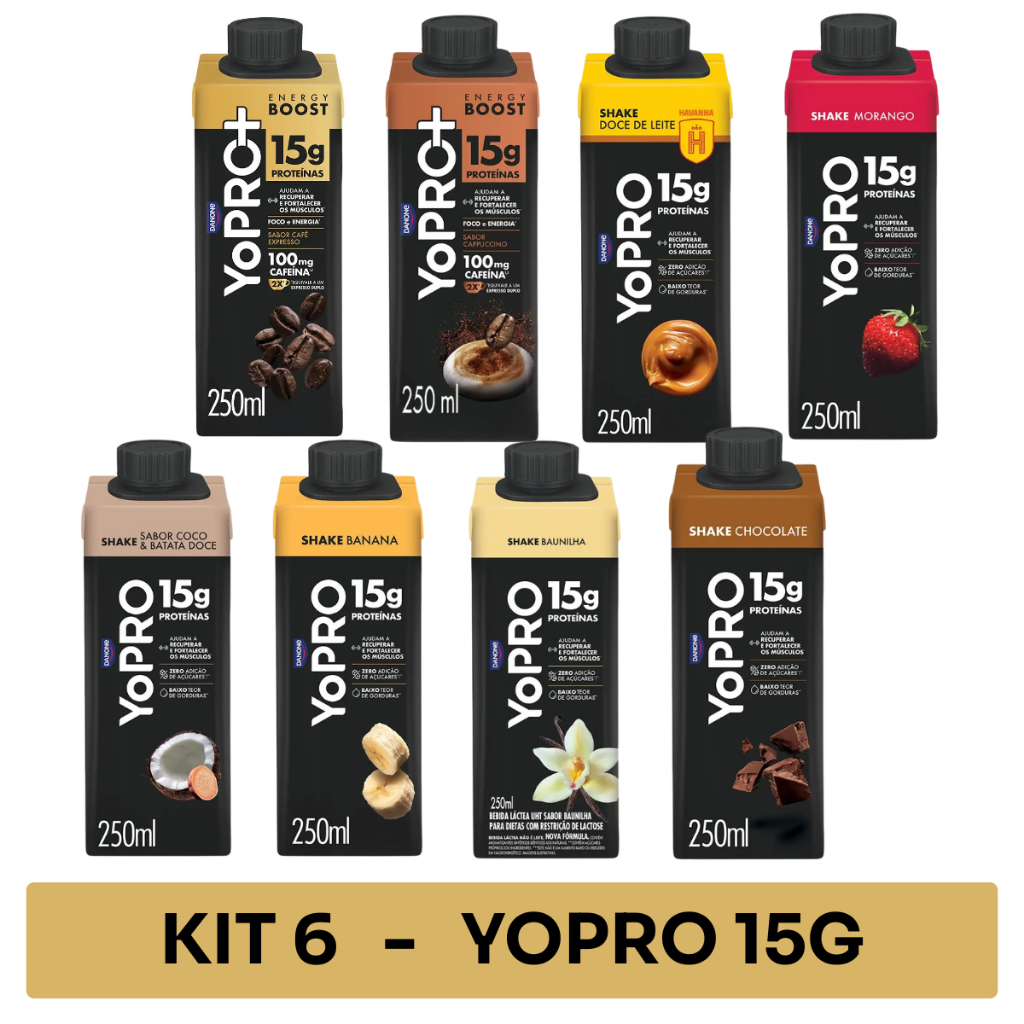 YoPro Kit 6 Unidades Bebida Láctea 15g de Proteínas 250ml Sabores