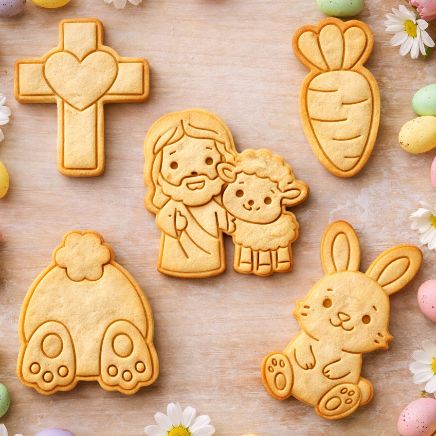 Kit 5 Cortadores e Marcadores de Páscoa 5 Peças | Biscoito | Coelho, Cenoura, Cristo, Páscoa em Oferta na Shopee