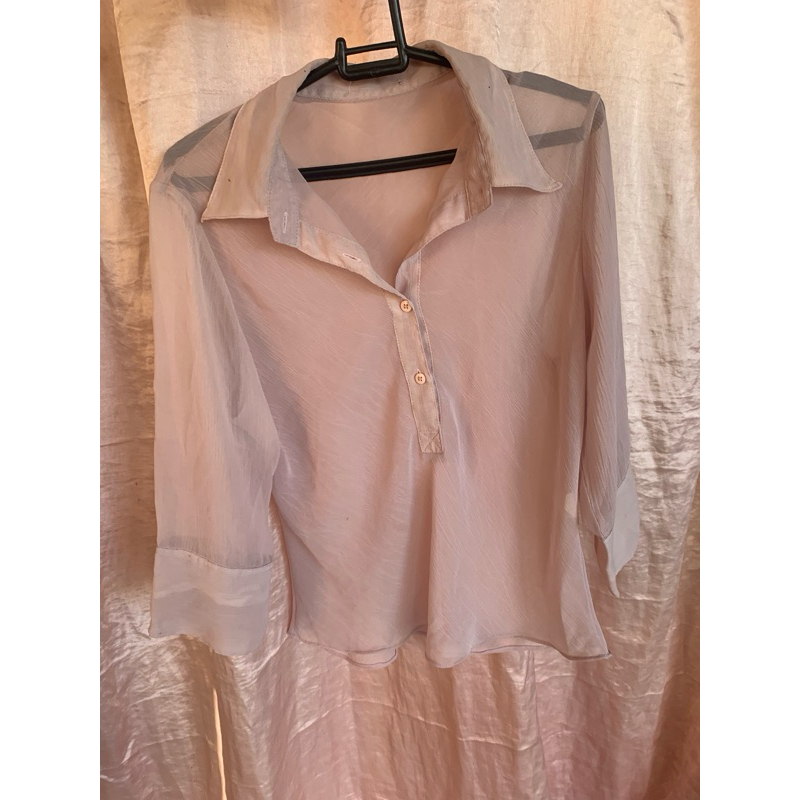 camisa bege vintage tule vintage anos 70