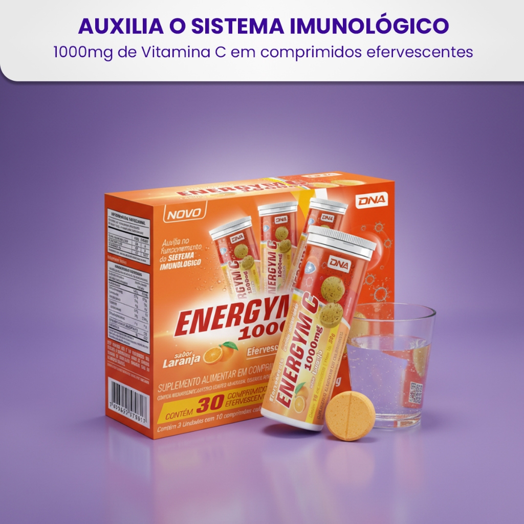 Vitamina C 1000mg 30 Comprimidos Efervescente DNA Suplementos Imunidade Antioxidante Sabor Laranja
