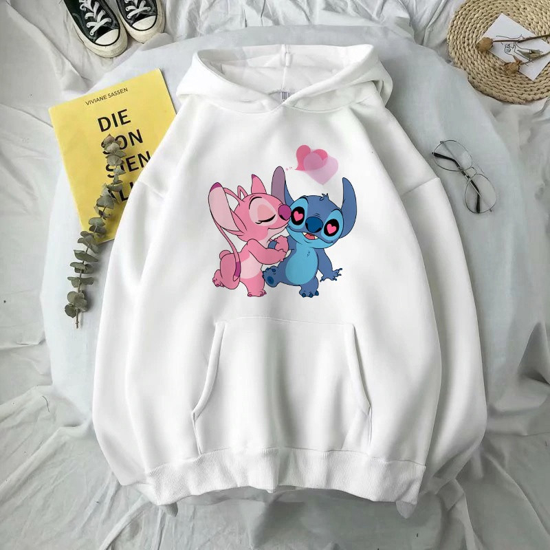 Blusa De Moletom Feminino Casaco de Frio Lilo Stitch Casal Personalizado Linha premium com e Capuz