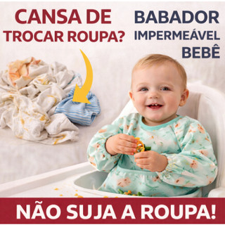 Babador Bebê Impermeável Premium BLW Roupinha Bolso Coletor Lavável à prova d'água Chega de Trocar