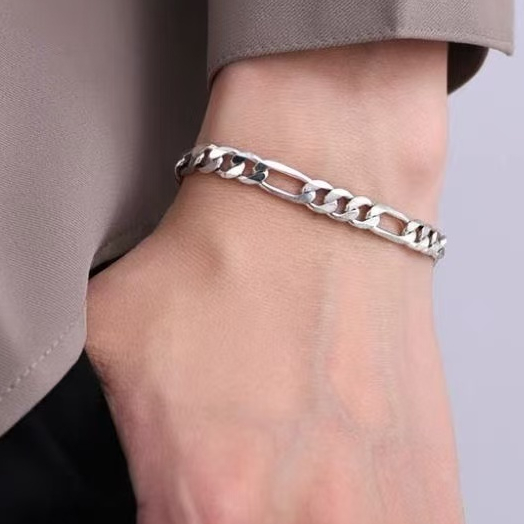 Pulseira de Corrente Aço Inox 316L Não enferruja Não fica Preto Joia Eterna Bracelete Masculino cor Prata Qualidade(3mm)