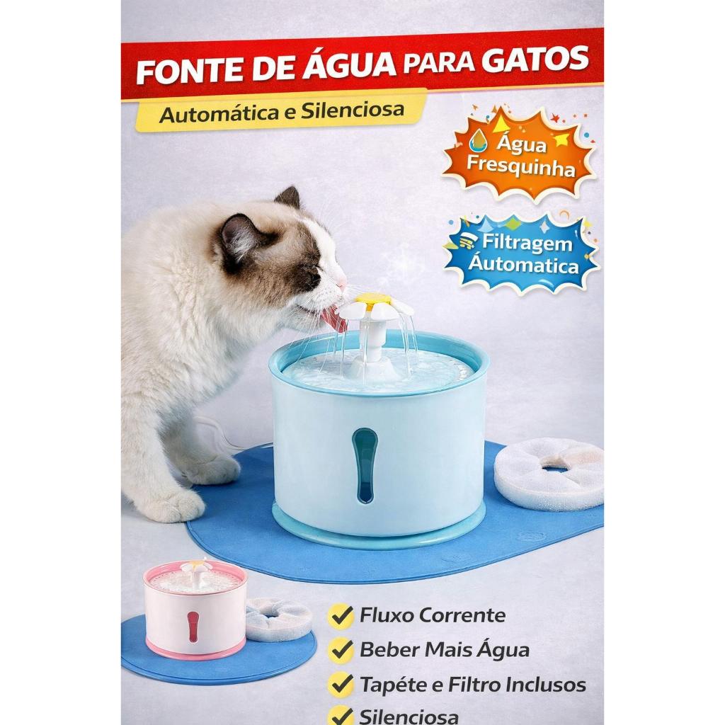 Bebedouro para Gato e Cachorro com Circulação de Água e Filtro – Fonte Pet USB Silenciosa Grande Capacidade