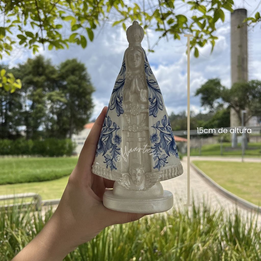 Nossa Senhora Aparecida 20cm Decoupagem Azul Delicada/ Batizado/Casamento/Lembrança/Decoração