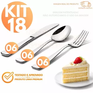 Kit 18 Talheres de Sobremesa Inox – 6 Garfos de Sobremesa, 6 Colheres de Sobremesa e 6 Facas de Sobr