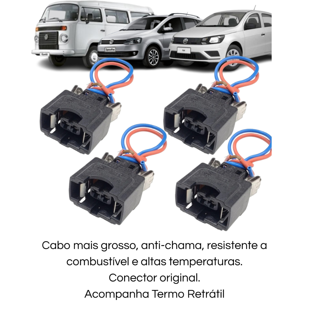 4x Plug Conector Chicote Bico Injetor Gol Voyage Fox 1.0 1.6 G4 G5 Flex 2 Vias 2 Fios