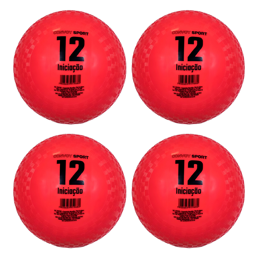 Kit 4 Bola Queimada N° 12 Borracha Iniciação infantil Vermelho Convoy Vermelho