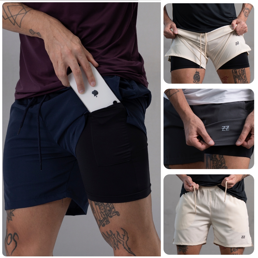 Bermuda Compressão 2 em 1 Treino Masculino shorts Luzzoo Fitness Academia Corrida em Oferta na Shopee
