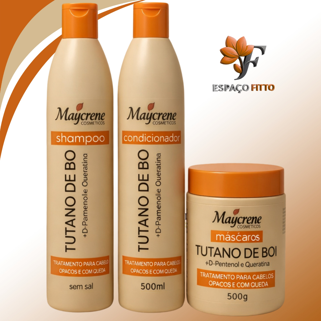 Kit Tutano de Boi Maycrene | Blindagem Capilar contra Queda + Nutrição Profunda – 3x500ml