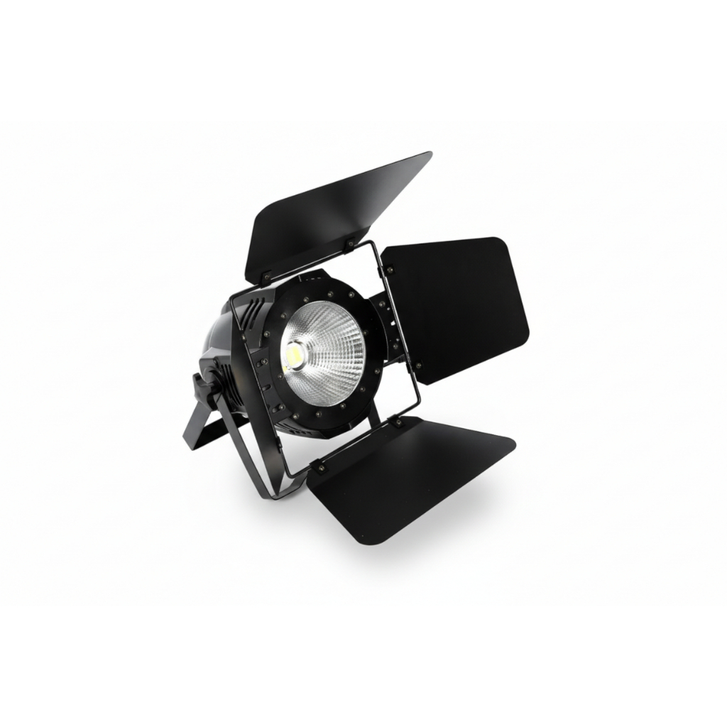 Canhão PAR LED COB 100W Branco Quente e Frio DMX com Bandoor Iluminação Profissional para Palco, Igreja e Eventos