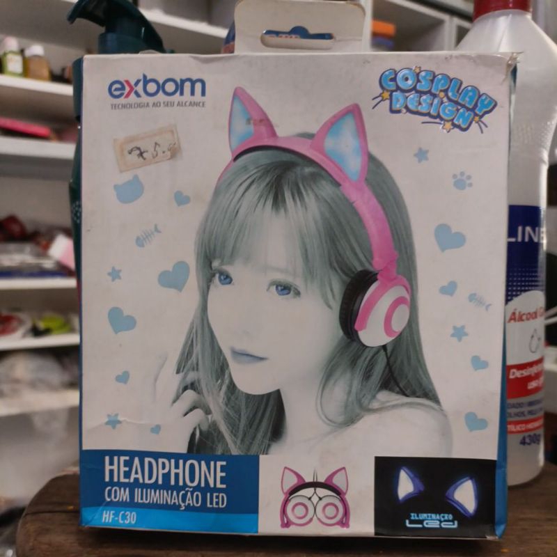 🎧 Headphone Exbom HF-C30 com Iluminação LED Infantil feminino Cor Rosa
