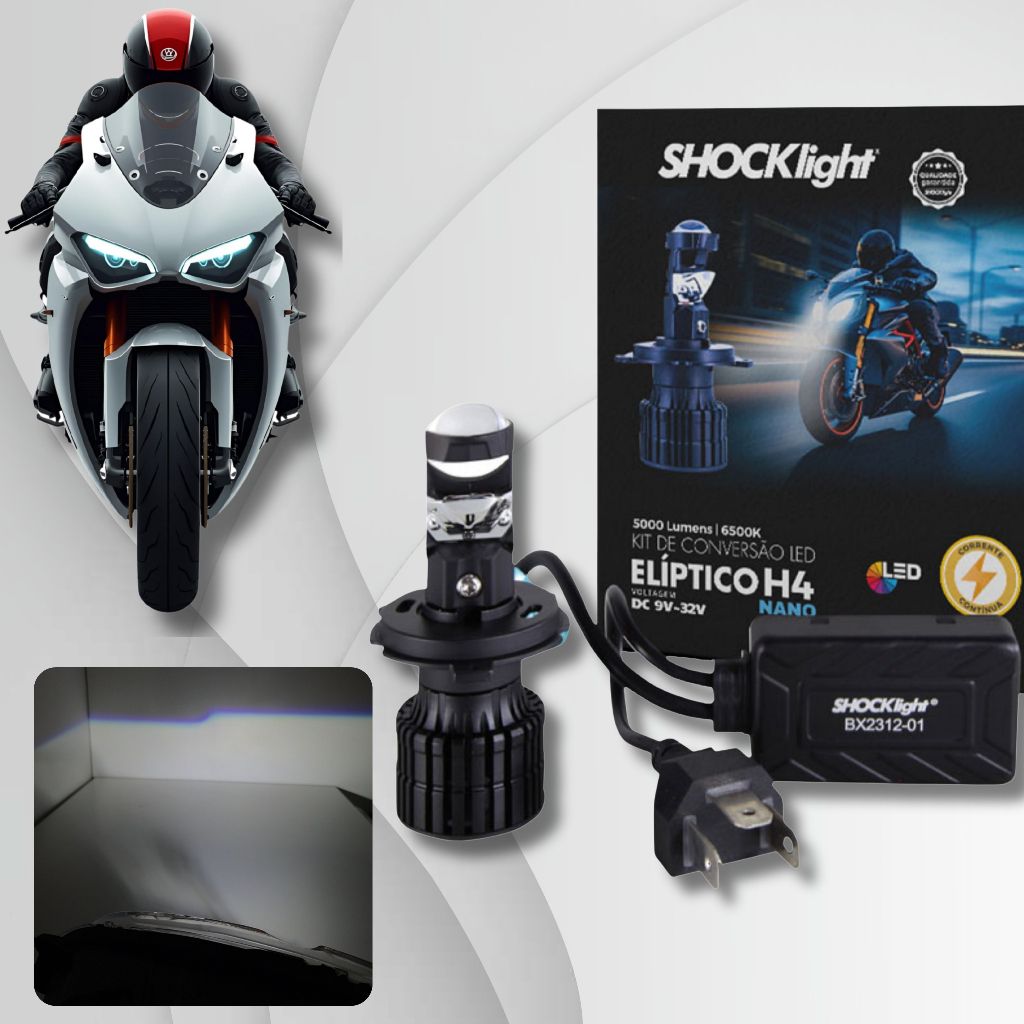SHOCKLIGHT - LÂMPADA ULTRA LED PROJETOR ELIPTICO NANO H4 MOTOS 35w 5000LM