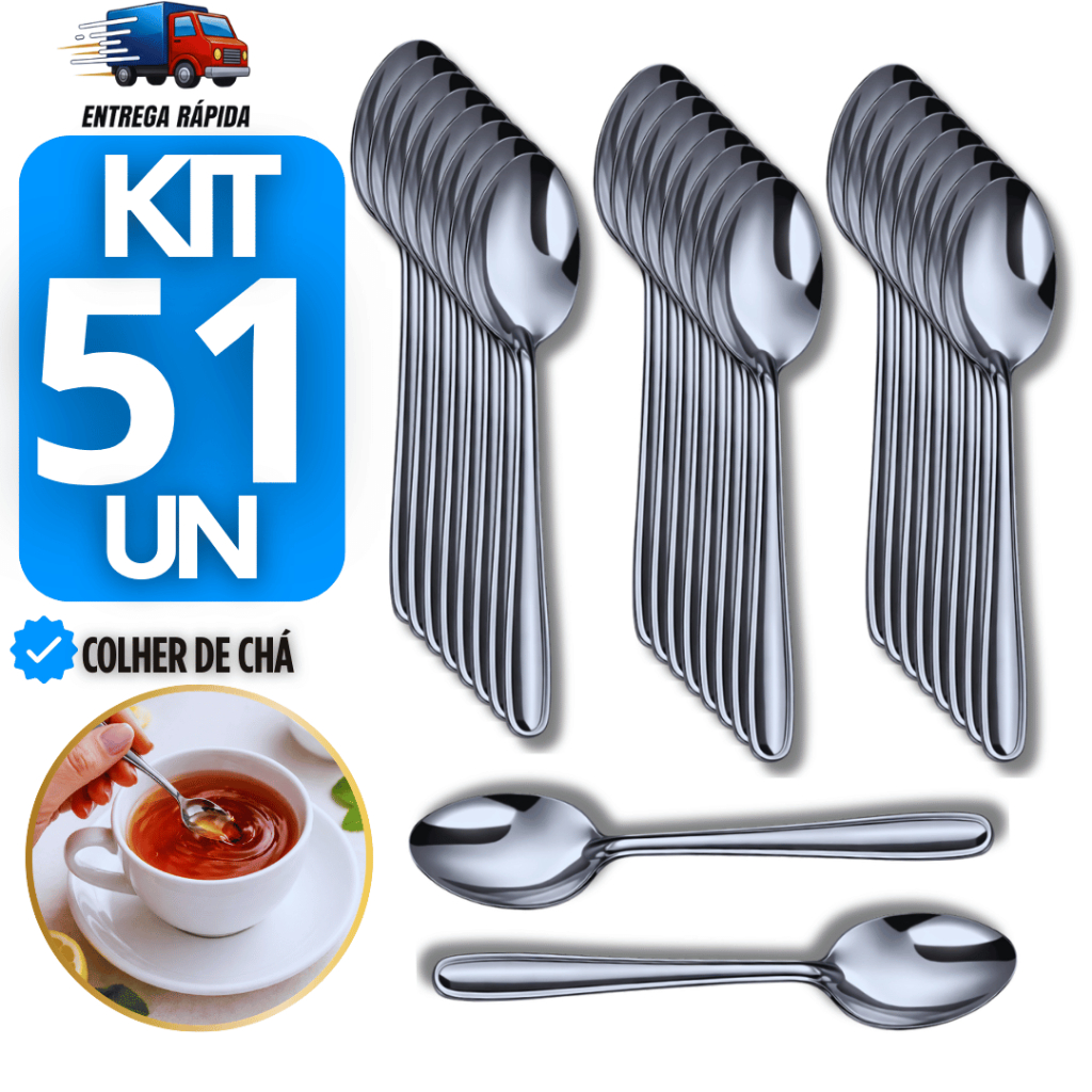 Kit Colheres de Chá Aço Inox Talher Café Cozinha Bar Restaurante Buffet Cafeteria Talheres Colher