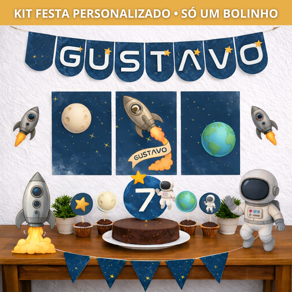 Kit Festa Personalizado Astronauta I Aniversário I Mesversário I Decoração Festa Infantil I Festa Escola I Festa em Casa