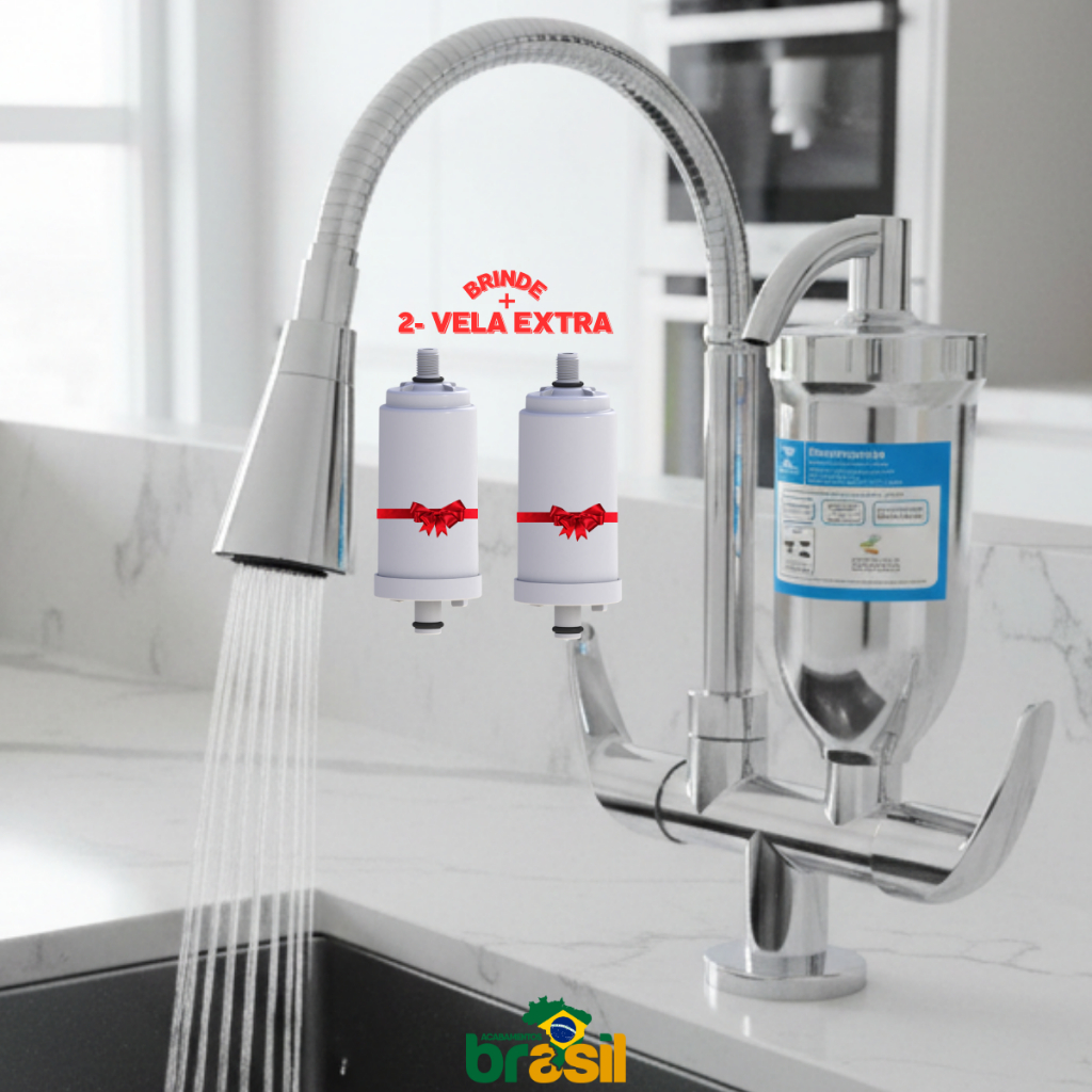 Torneira filtro inox purificador de agua cromada Cozinha bancada carvao cromado pia  2 Vela Extra