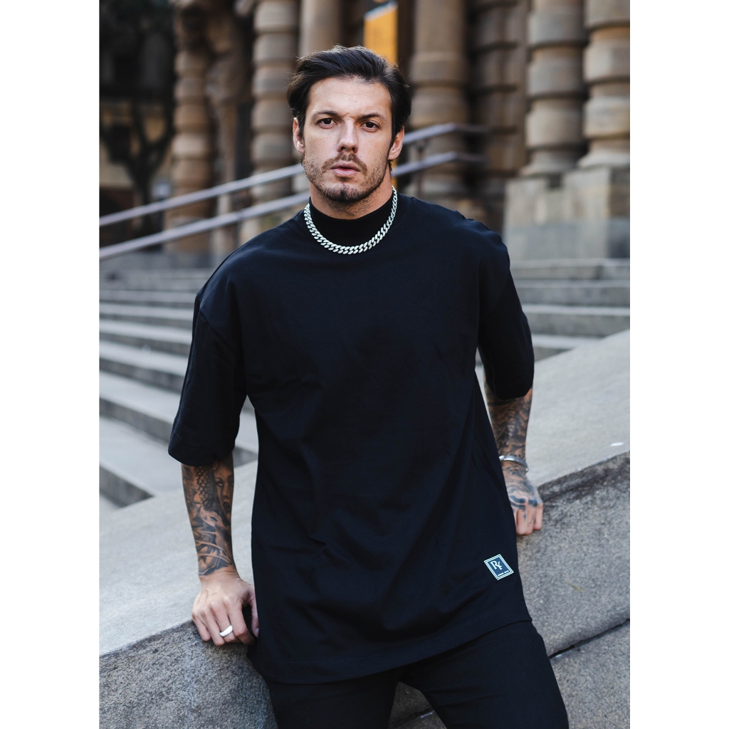 Camiseta Oversized Gola Alta Lisa Premium Básica Streetwear Masculina