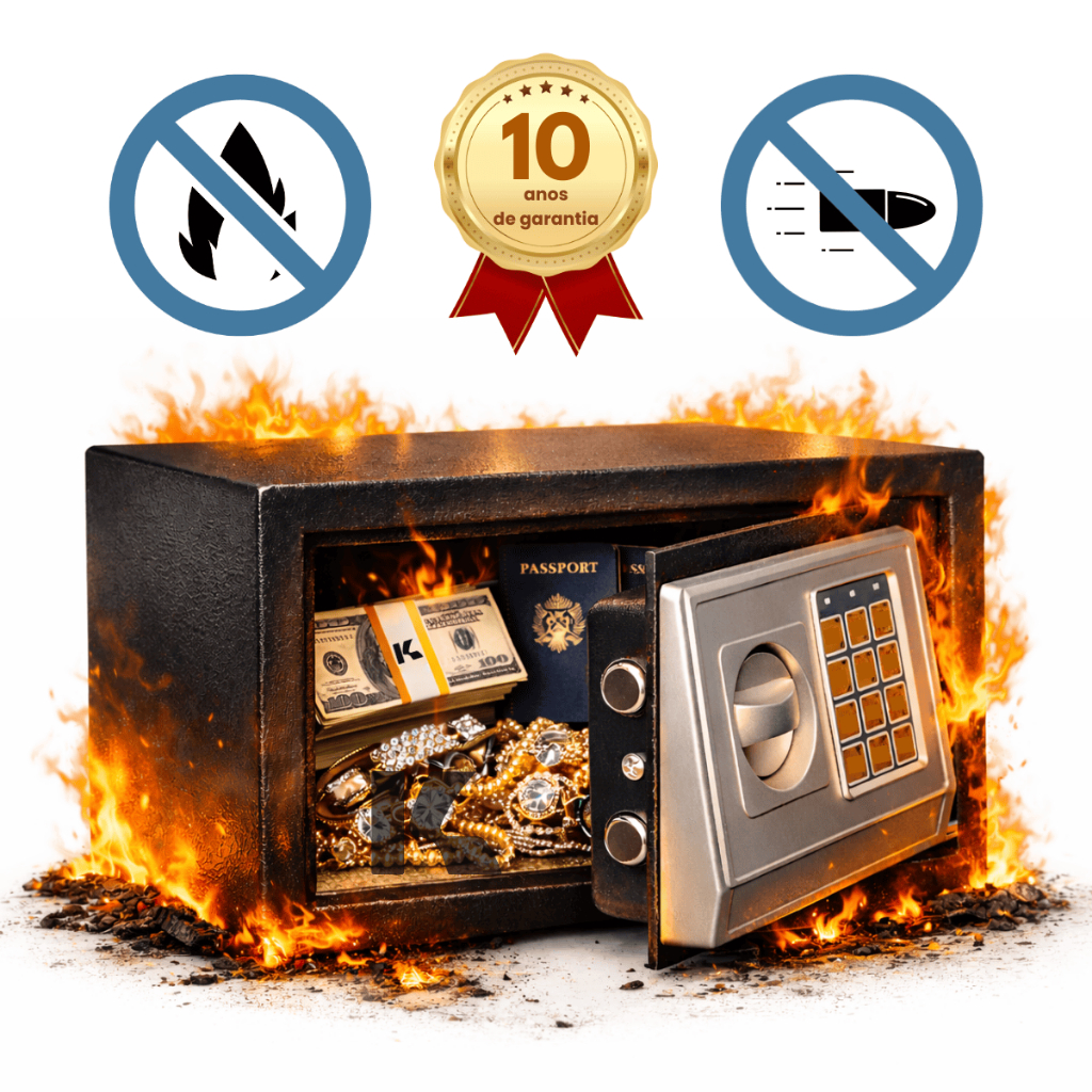 Cofre Digital Eletrônico 31x20x20 com Senha e Chave Reserva À Prova de Fogo e Balas Segurança N5