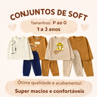 Kit 4 Peças Soft conjunto  Infantil Menino Inverno – 2 Conjuntos Sortidos P ao G (1 a 3 Anos) Super Macio e Quentinho em Oferta na Shopee