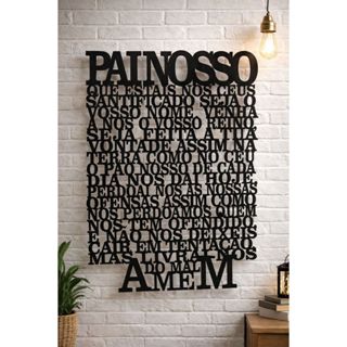 Quadro Decorativo Pai Nosso Painel Parede MDF Preto Decoração Religiosa em Oferta na Shopee